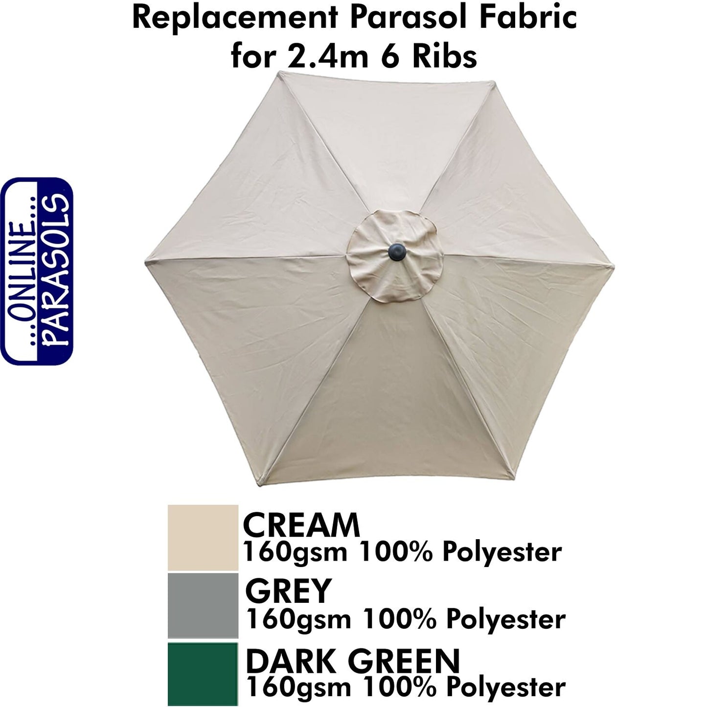 Garden Parasol Replacement Cover - 2.4m 6 Ribs