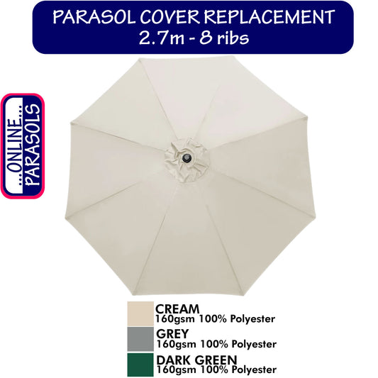 Garden Parasol Replacement Cover - 2.7m 8 Ribs
