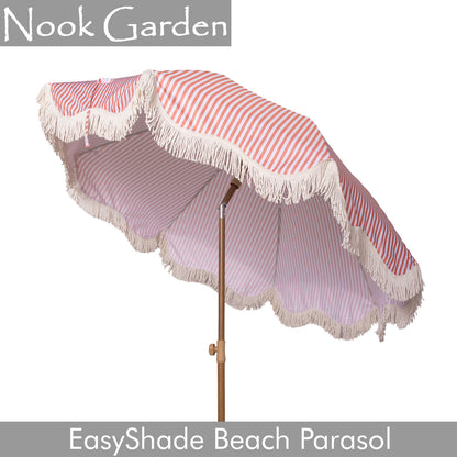 Beach Parasol - Tiltable Function - 2m - Striped Terracotta