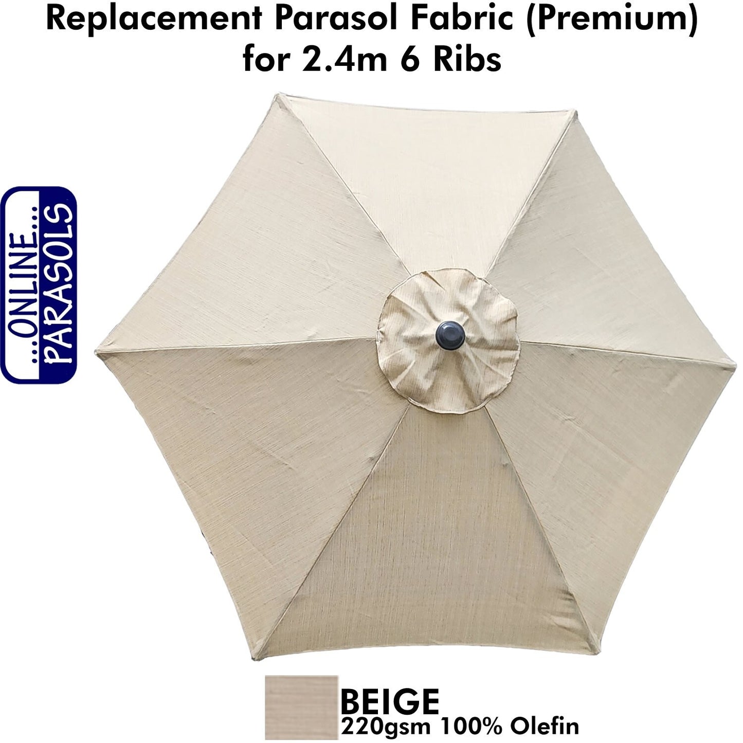 Garden Parasol Replacement Cover - 2.4m 6 Ribs