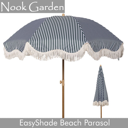 Beach Parasol - Tiltable Function - 2m - Striped Forest Green