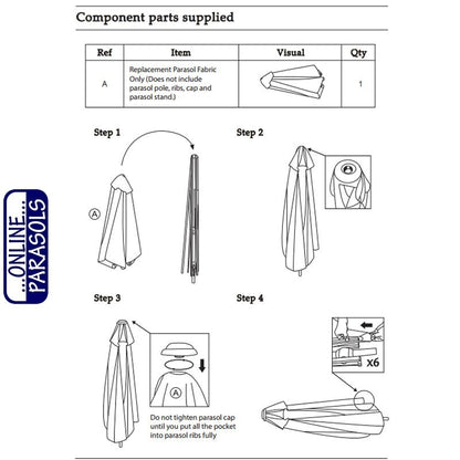 Garden Parasol Replacement Cover - 2.7m 8 Ribs