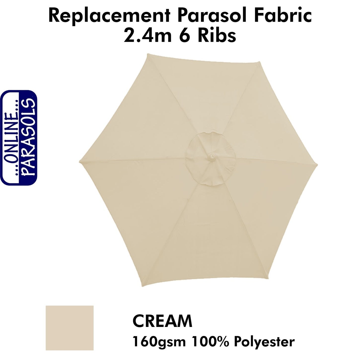 Garden Parasol Replacement Cover - 2.4m 6 Ribs