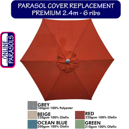 Garden Parasol Replacement Cover - 2.4m 6 Ribs