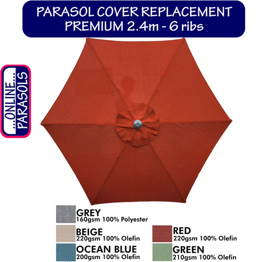 Garden Parasol Replacement Cover - 2.4m 6 Ribs