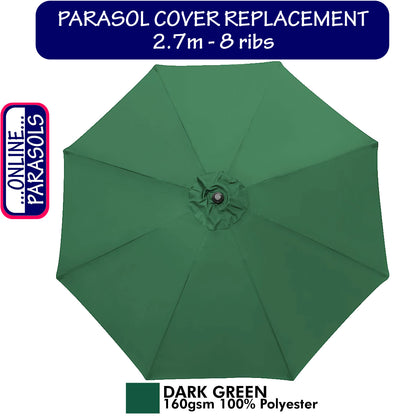 Garden Parasol Replacement Cover - 2.7m 8 Ribs