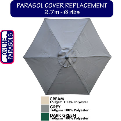 Garden Parasol Replacement Cover - 2.7m6 Ribs