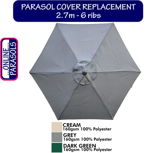 Garden Parasol Replacement Cover - 2.7m6 Ribs
