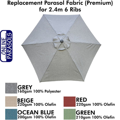 Garden Parasol Replacement Cover - 2.4m 6 Ribs