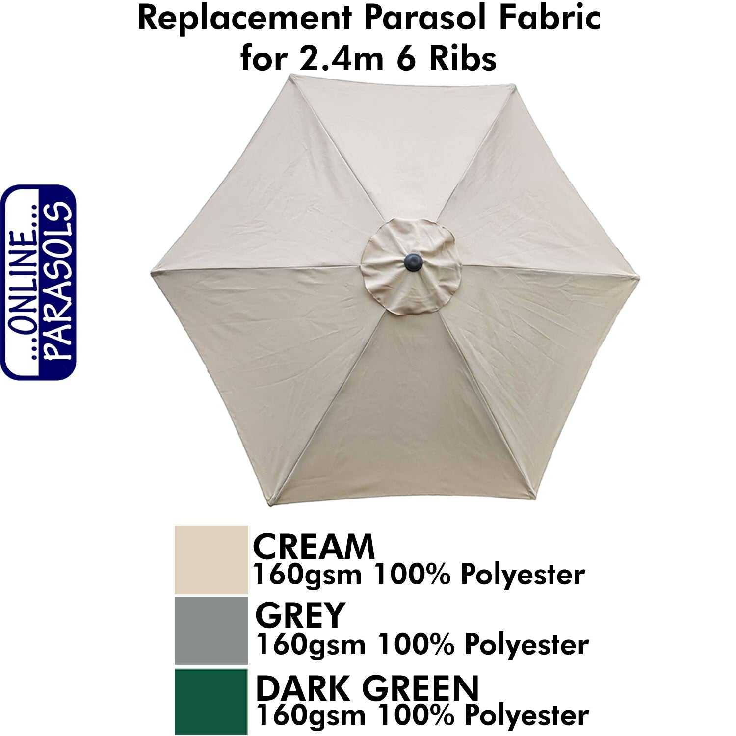 Garden Parasol Replacement Cover - 2.4m 6 Ribs