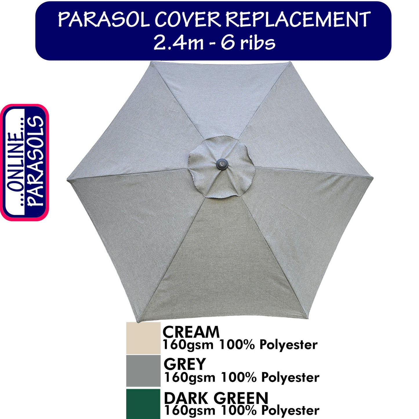 Garden Parasol Replacement Cover - 2.4m 6 Ribs