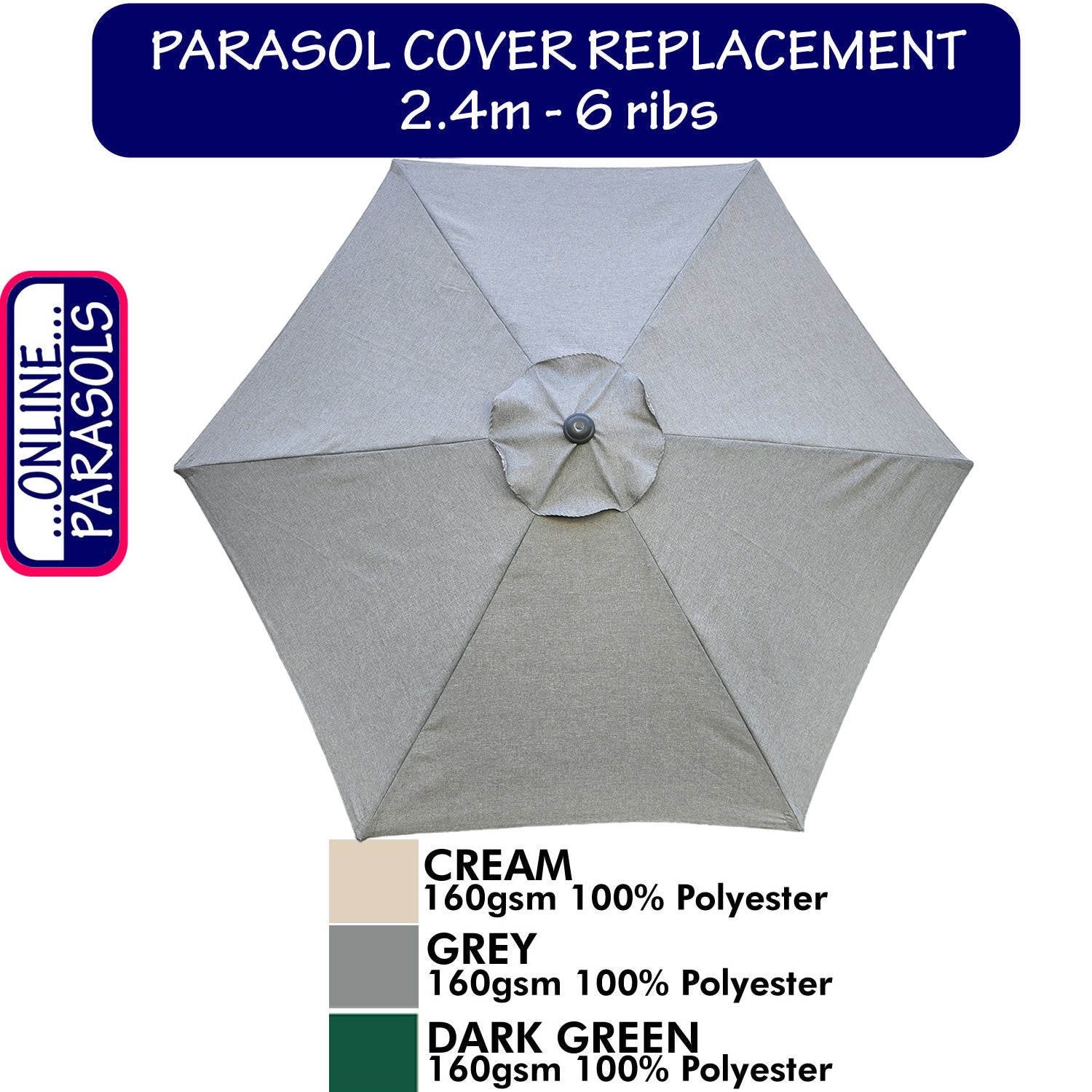 Garden Parasol Replacement Cover - 2.4m 6 Ribs
