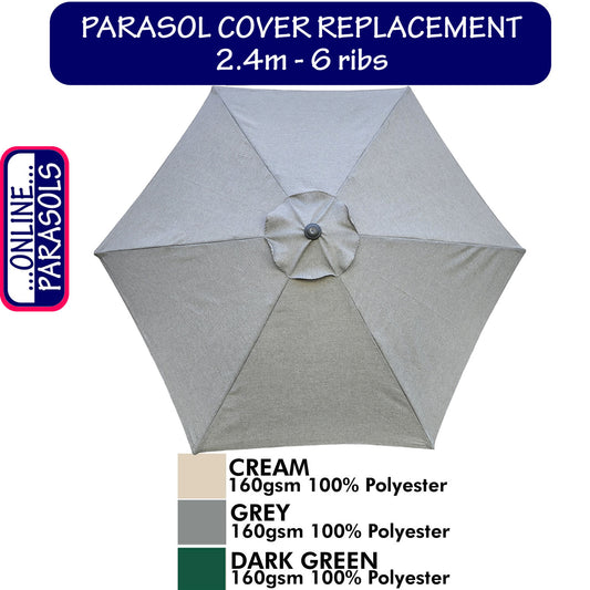 Garden Parasol Replacement Cover - 2.4m 6 Ribs