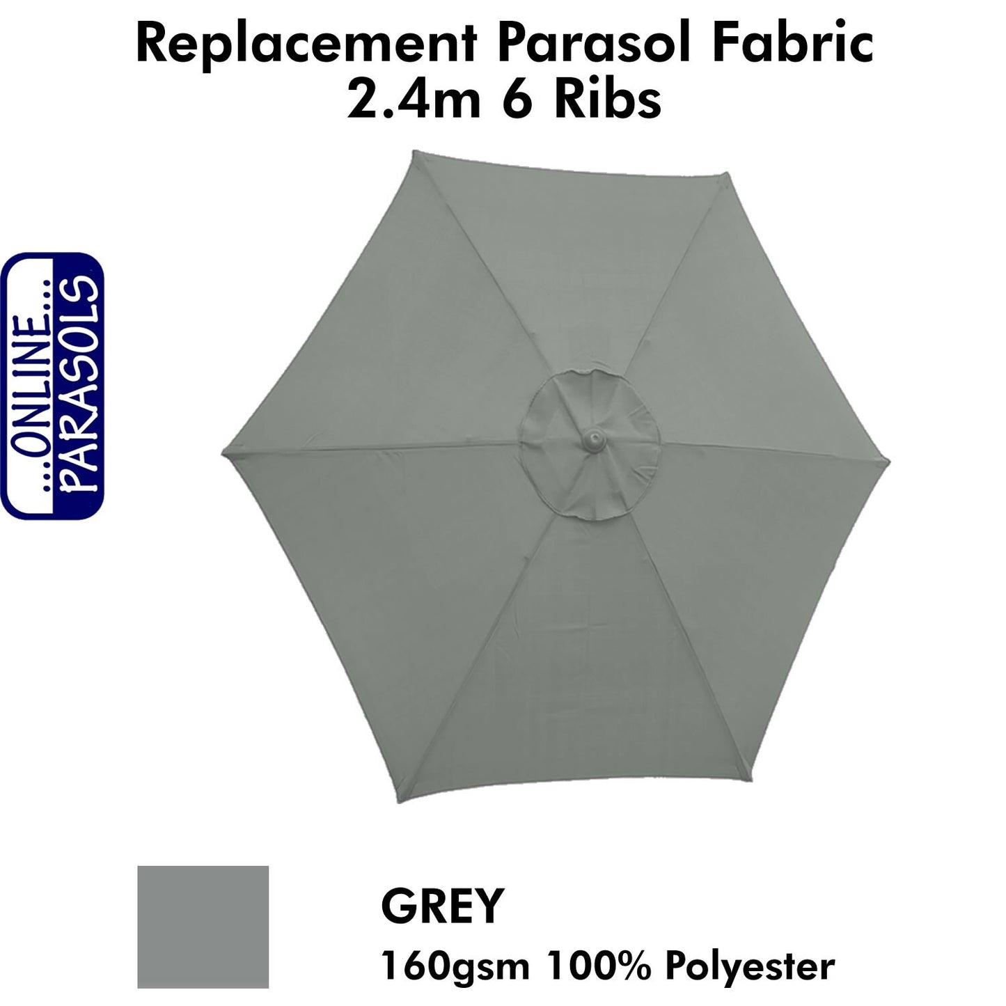 Garden Parasol Replacement Cover - 2.4m 6 Ribs