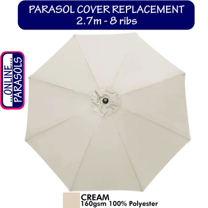 Garden Parasol Replacement Cover - 2.7m 8 Ribs