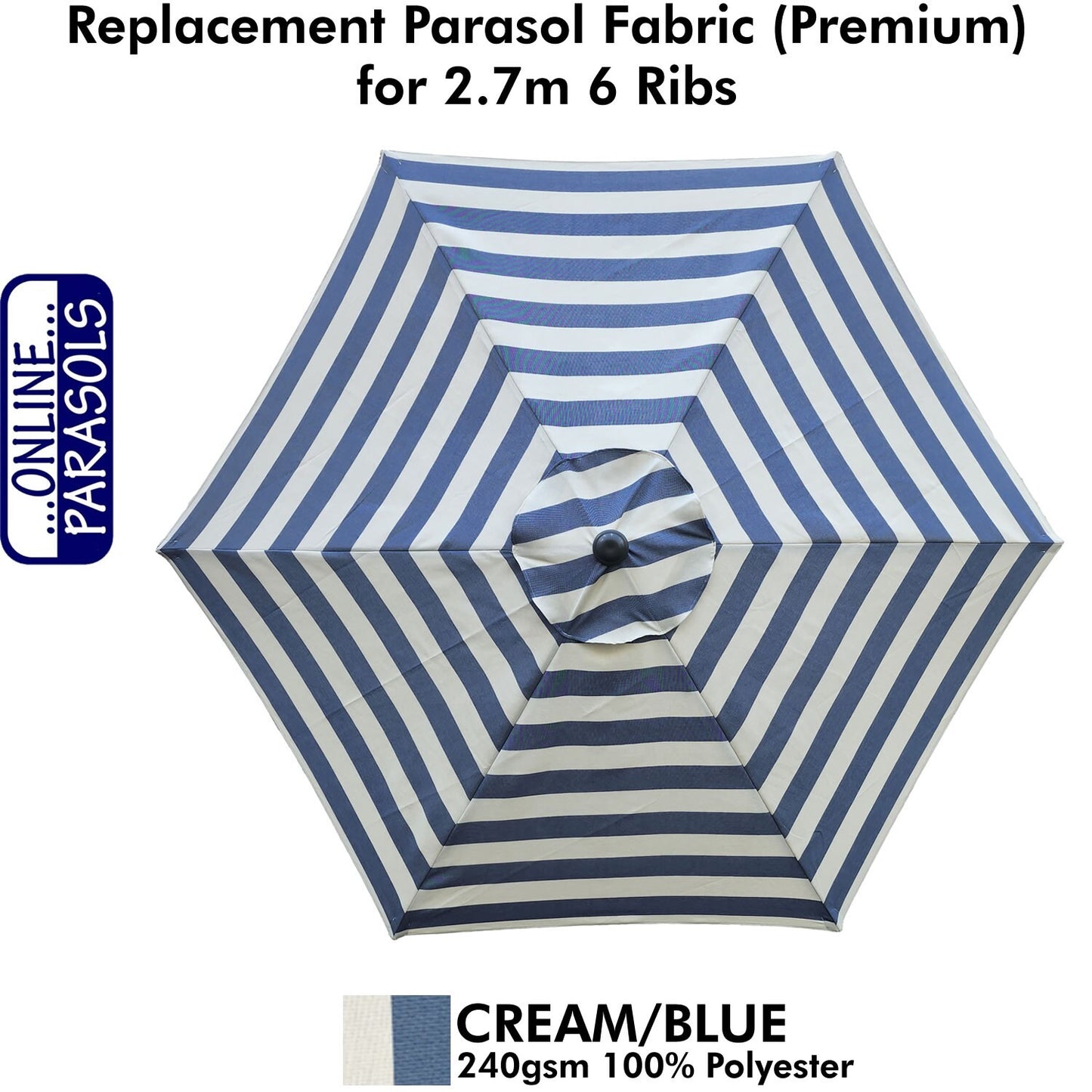 Garden Parasol Replacement Cover - 2.7m 6 Ribs