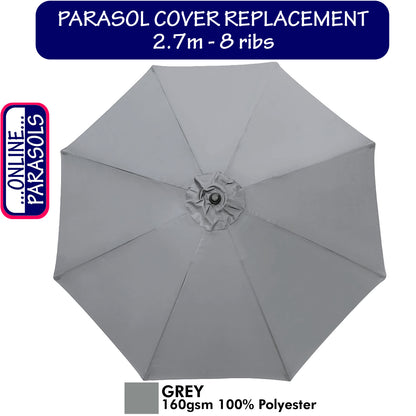 Garden Parasol Replacement Cover - 2.7m 8 Ribs