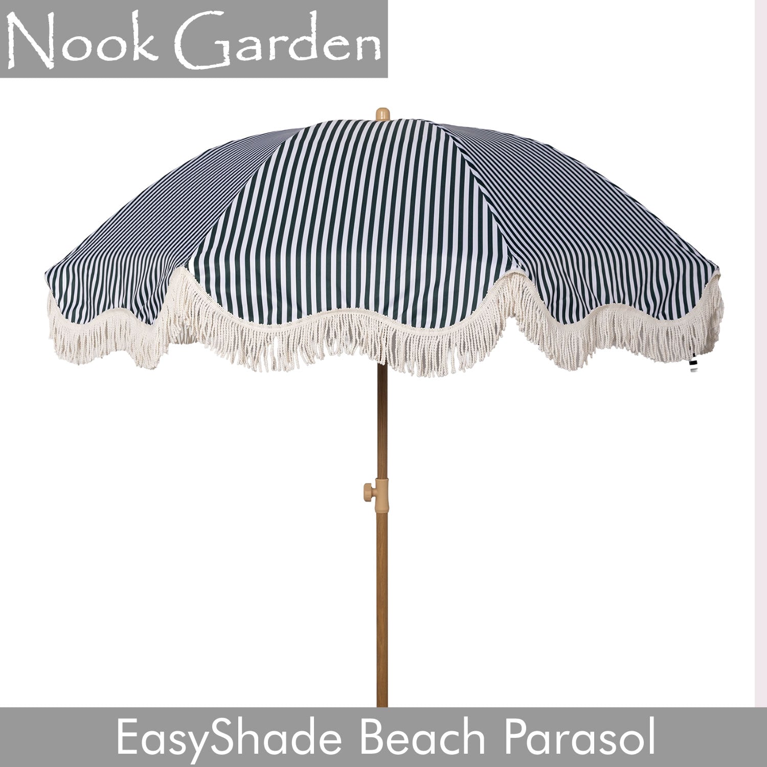 Beach Parasol - Tiltable Function - 2m - Striped Forest Green