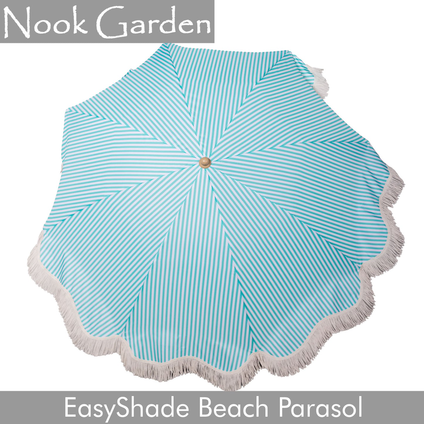 Beach Parasol - Tiltable Function - 2m - Striped Coastal Teal