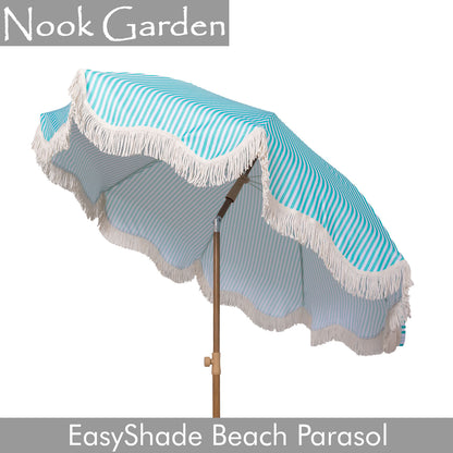 Beach Parasol - Tiltable Function - 2m - Striped Coastal Teal
