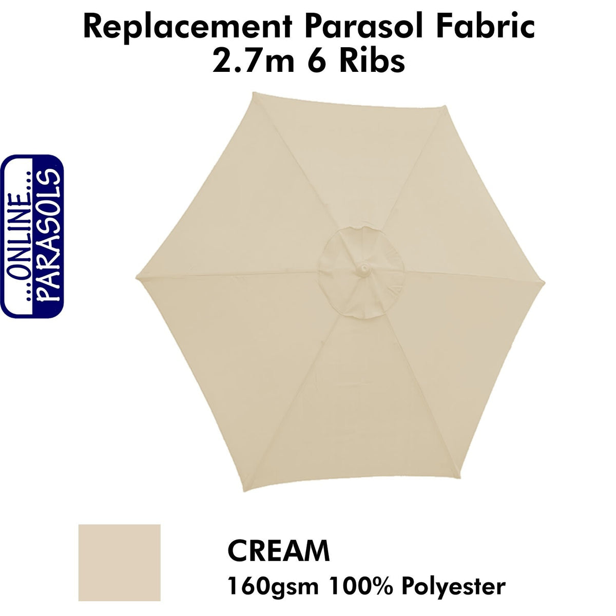 Garden Parasol Replacement Cover - 2.7m6 Ribs