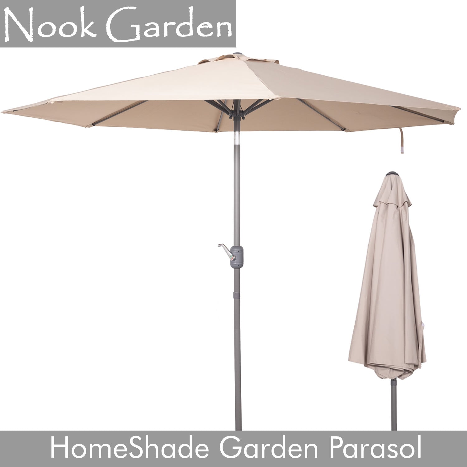 Garden Parasol - Tiltable Function - 2.7m - Stone Grey