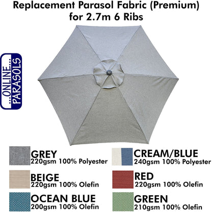 Garden Parasol Replacement Cover - 2.7m 6 Ribs