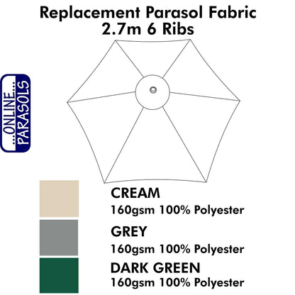 Garden Parasol Replacement Cover - 2.7m6 Ribs