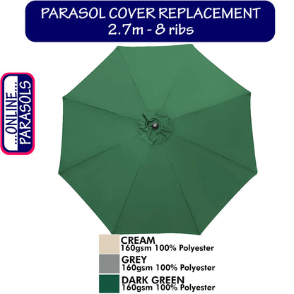 Garden Parasol Replacement Cover - 2.7m 8 Ribs