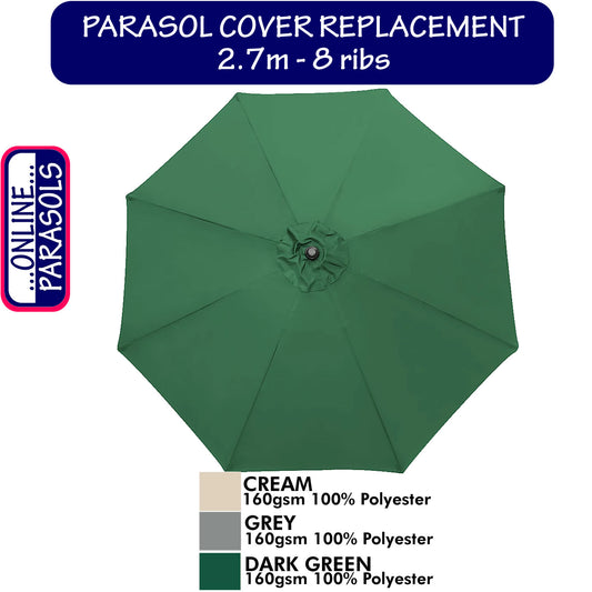 Garden Parasol Replacement Cover - 2.7m 8 Ribs