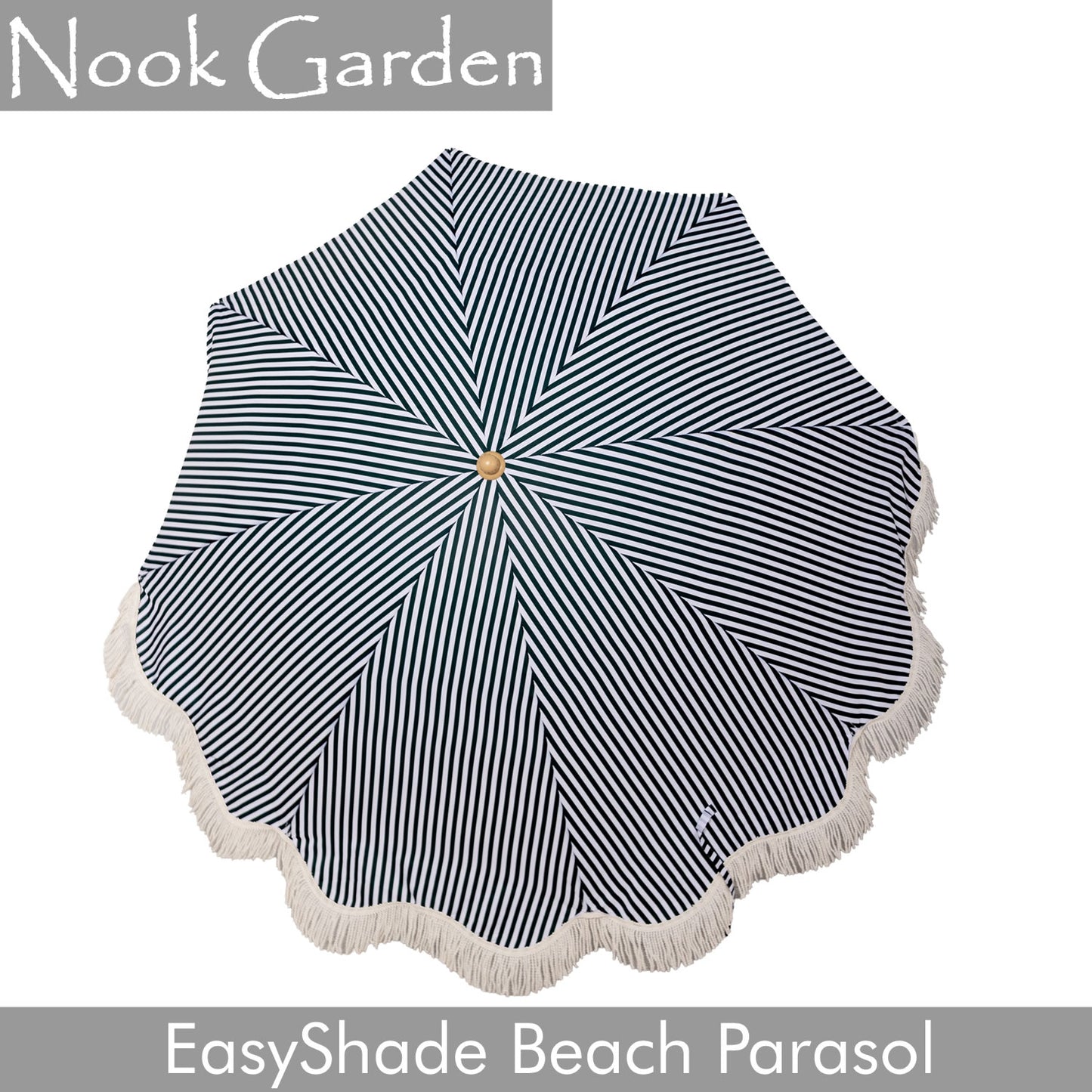 Beach Parasol - Tiltable Function - 2m - Striped Forest Green
