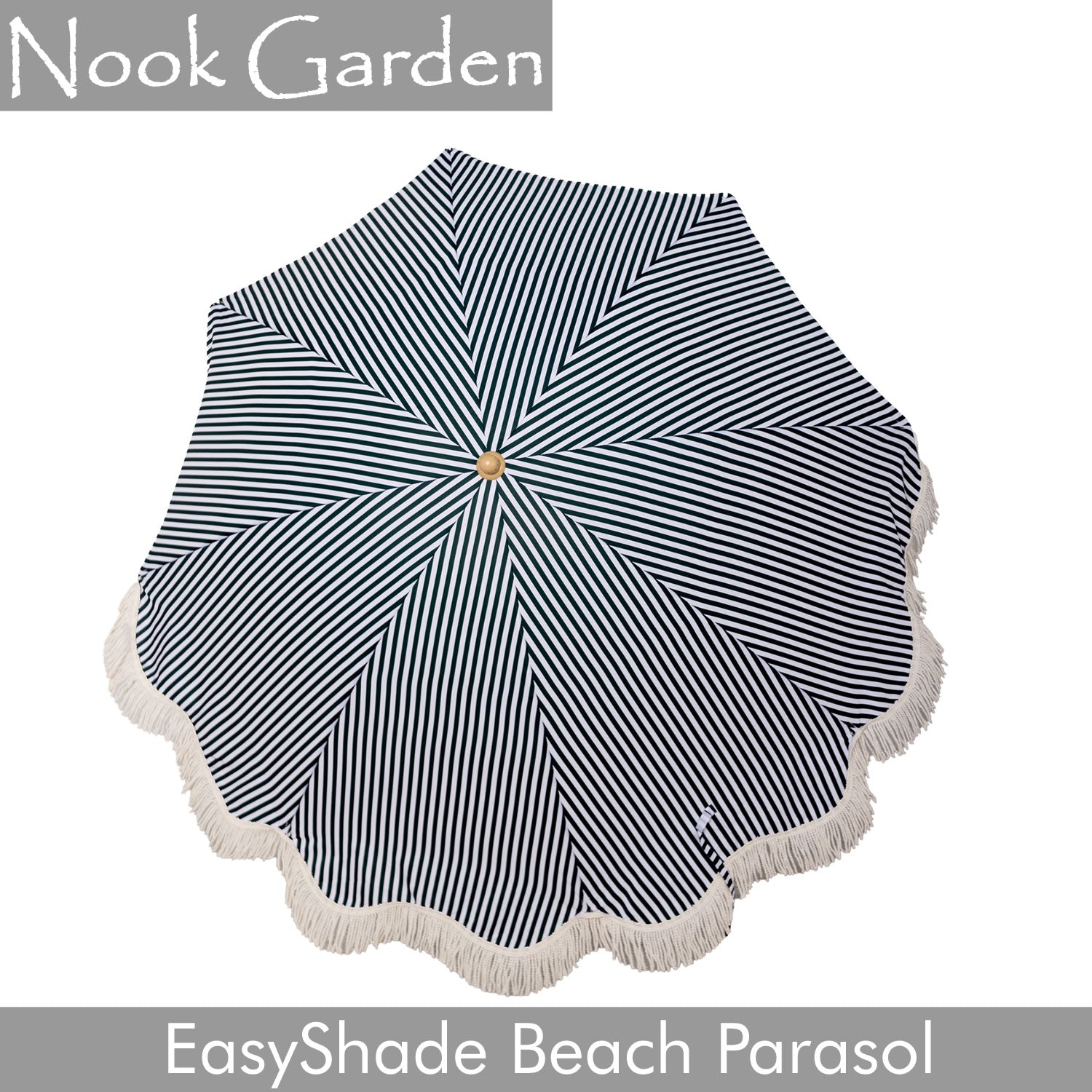 Beach Parasol - Tiltable Function - 2m - Striped Forest Green