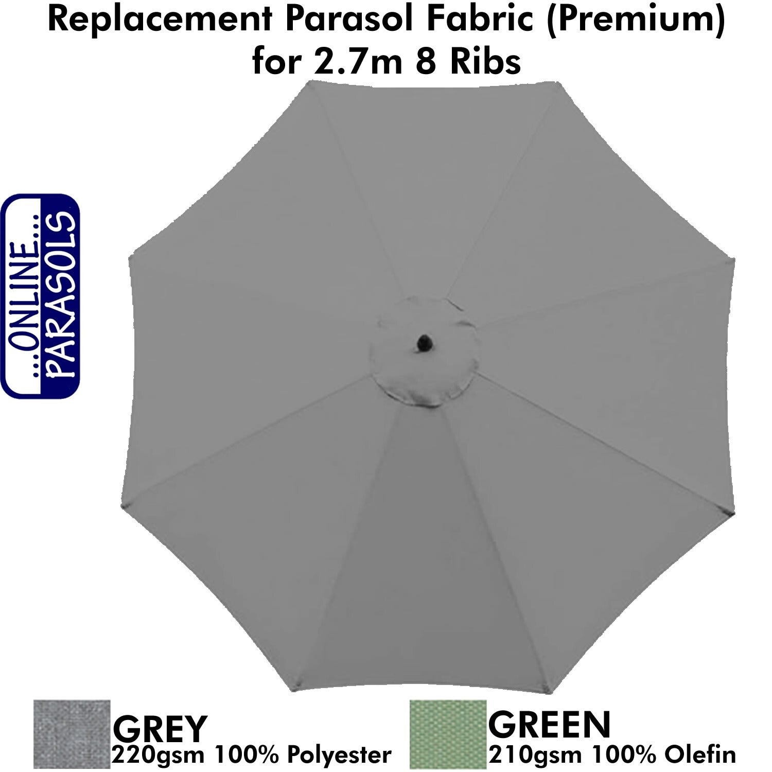 Garden Parasol Replacement Cover - 2.7m 8 Ribs