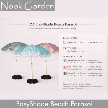 Beach Parasol - Tiltable Function - 2m - Striped Forest Green